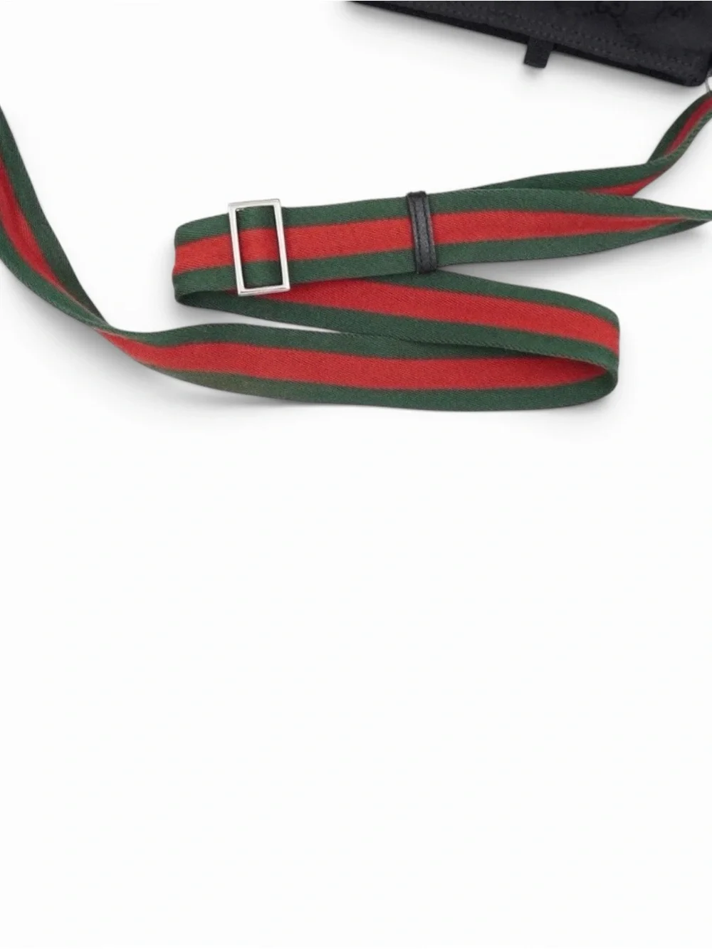 Gucci Black Canvas Messenger Bag with Green-Red Web Strap